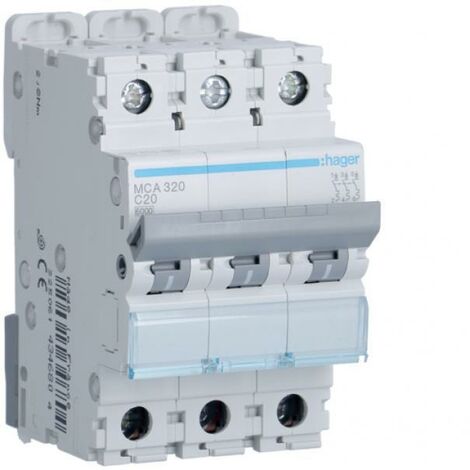 Hager interruttore automatico 3p 20a 6 ka c 3moduli mca320