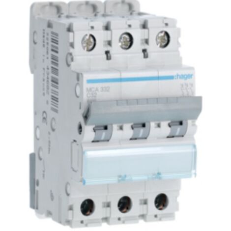 Hager interruttore automatico 3p 32a 6 ka c 3moduli  mca332