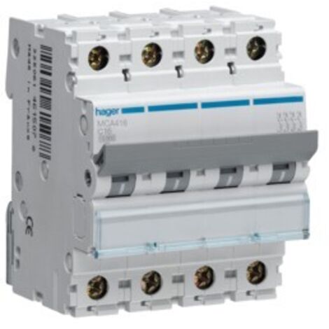 Hager interruttore automatico di comando e protezione 4 poli 16a 6 ka c 4 moduli mca416