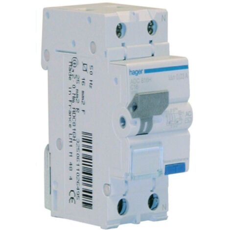 Hager interruttore automatico differenziale modulare 1pn 30ma ac 6a 6ka c 2 moduli adc906h