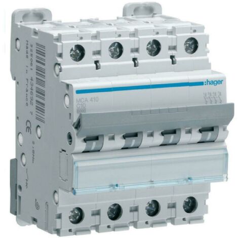 Hager interruttore automatico modulare automatico di comando e protezione 4 poli 6a 6 ka c 4 moduli mca406