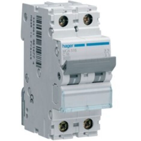 Hager interruttore automatico modulare di comando 1 polo + neutro 16a 6ka c 2 moduli mca516