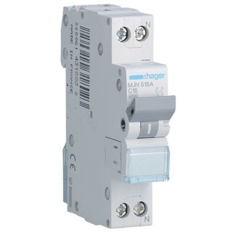 Hager Leitungsschutzschalter 1P+N 16A 4,5 KA C 1 Modul MJN516A