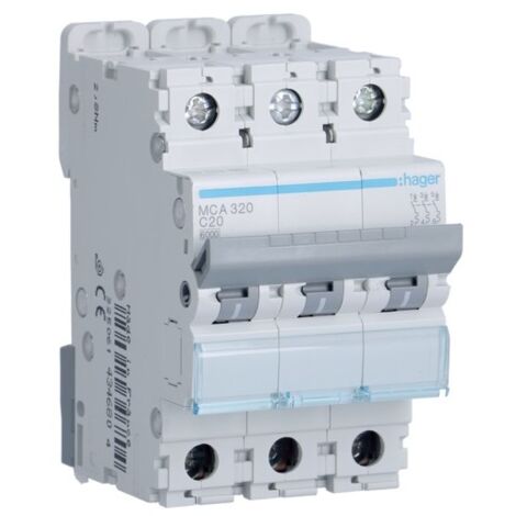 Hager MCA320 Leistungsschalter 3P 20A Kurve C 6/10kA