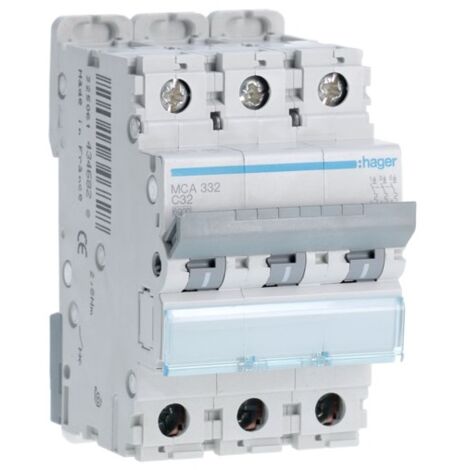 Hager MCA332 Leistungsschalter 3P 32A Kurve C 6/10kA