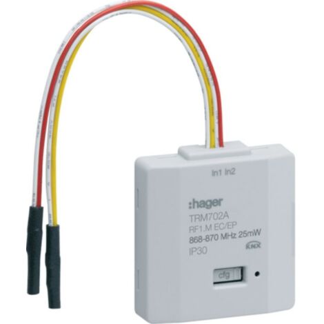 Hager – Micro module radio encastrable 2 entrées – Connectivité KNX – Alimentation pile lithium CR2430 3V – Indice de protection IP30