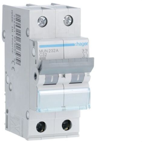 HAGER MUN232A  Interruptor automático 2P 32A curva-C 6kA