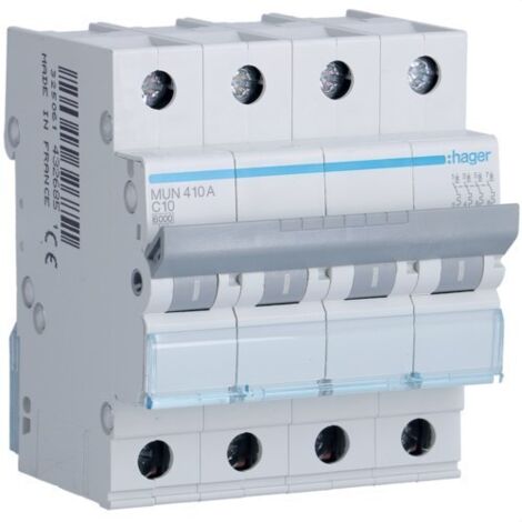 HAGER MUN410A  Disjoncteur 4P 10A courbe-C 6kA
