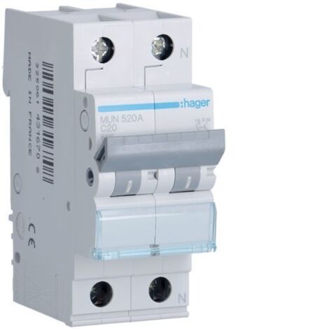 HAGER MUN520A  Interruptor automático 1P+N 20A curva-C 6kA