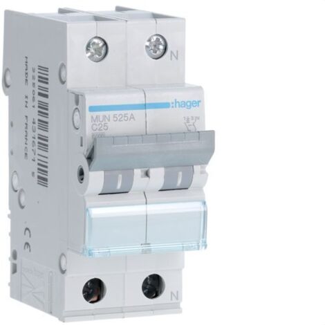 HAGER MUN525A  Interruptor automático 1P+N 25A curva-C 6kA