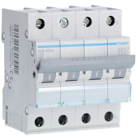 HAGER MUN650A  Interruptor automático 3P+N 50A curva-C 6kA