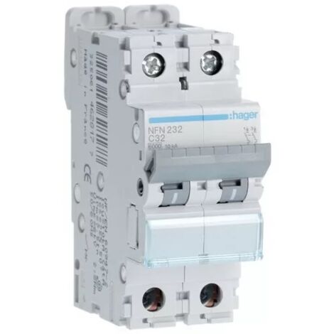 Hager NFN232 Interruttore automatico 2P 32A potere di interruzione 10kA Montaggio su guida DIN