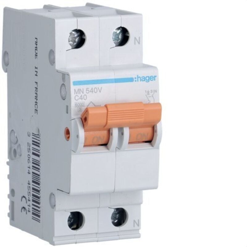 Hager - MN540V Disjoncteur mn 1P+N 40A courbe c