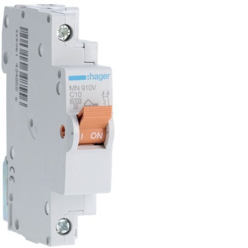 Hager - MN910V Disjoncteur mn 1P+N 10A courbe c