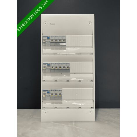 Hager – Tableau électrique 3 rangées 13 modules – Pré-câblé et équipé – Différentiel 63A type A et AC – Installation rapide et sécurisée - 3ID63A