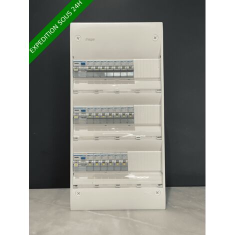 Hager – Tableau électrique 3 rangées pré-câblé 20 disjoncteurs – Évolutif avec 13 modules libres – Installation simplifiée pour projets électriques