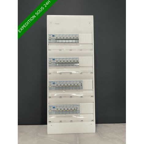 Hager – Tableau électrique 4 rangées équipé pré-câblé 27 disjoncteurs jour/nuit – Installation simplifiée – Protection optimale contre surcharges