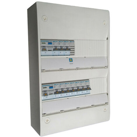 Hager – Tableau équipé 2 rangées – Interrupteur différentiel 40A 30mA type A – 2 disjoncteurs 10A courbe C – 4 disjoncteurs 16A courbe C