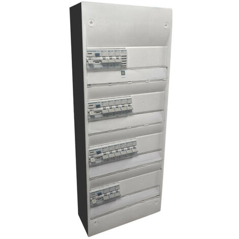 Hager – Tableau équipé 4 rangées – 1 interrupteur différentiel 40A 30mA type A – 3 interrupteurs 63A 30mA type AC – 4 disjoncteurs 10A courbe C – 8 disjoncteurs 16A courbe C