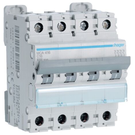 Hager thermisch-magnetischer Schutzschalter 4P 16A 6KA C 4 Module MCA416