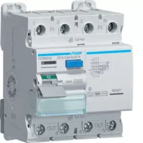 Hager Typ B FI-Schalter grau 63A 10kA