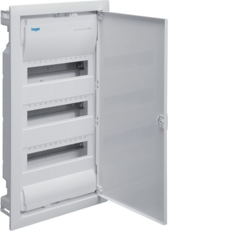 VU36EP Tableau électrique encastré 36 modules 3 rangées golf vu blanc porte opaque - Hager