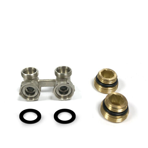 Hahnblock Durchgang Eck 3/4" AG x 1/2" Eurokonus Heizkörper Anschluss