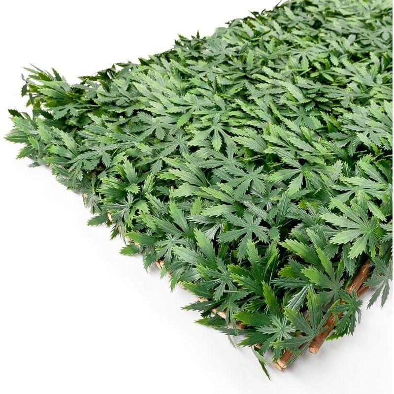 Haie Artificielle Extensible Feuilles 3D Clôture 100x200 cm Séparé Diviseur Treillis En bois