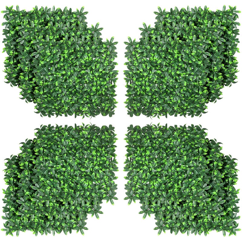 haie artificielle feuilles de laurier - treillis extensible - brise-vue canisse végétale feuillage réaliste 12 panneaux 50l x 50l cm pe vert