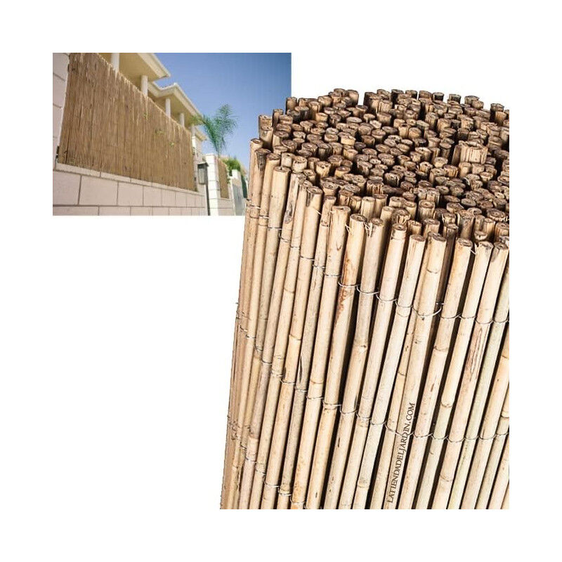 Canisse en bambou naturel entière 1,8 x 5 mètres, Occultation 95%, tiges de bambou naturelles pour terrasses et jardins