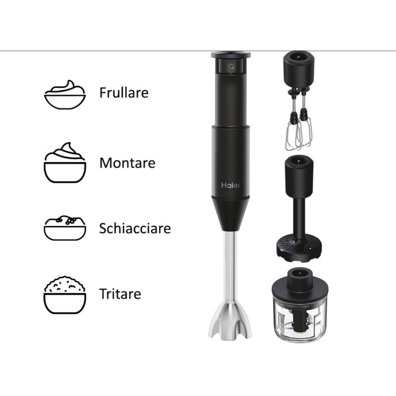 Haier Frullatore a Immersione I-Master Serie 5 Nero 3 Lame in Acciaio Inox Becher 0.9 Liri Accessoriato