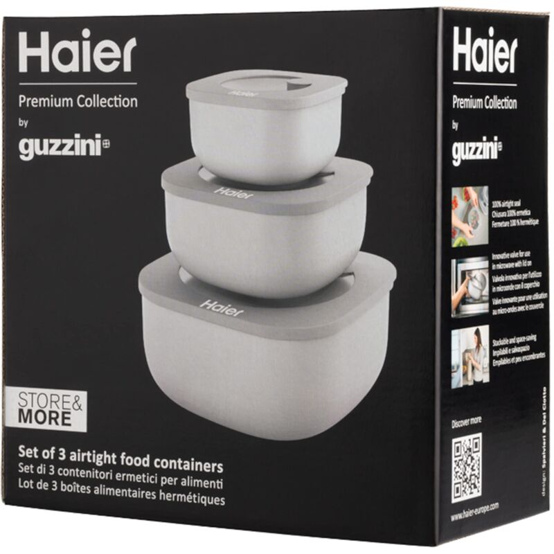HAGSM4080 Set di Tre Contenitori Ermetici per Alimenti, Lavabile in Lavastoviglie, Utilizzabile in Frigorifero, Freezer e Microonde, 3 Dimensioni,