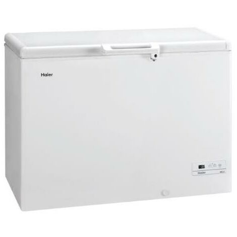 Haier HCE379F- Congélateur coffre horizontal, Capacité 366L, Largeur 124cm, Affichage digital, Intérieur aluminium, Verrouillable, 2 paniers métalliques, SuperFonction congélateur, Classe F, Blanc