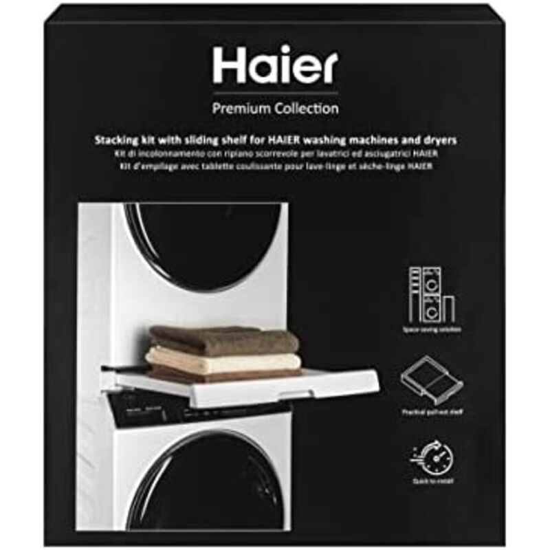 Haier Kit Impilabile Universale con Ripiano Scorrevole per Lavatrici e Asciugatrici Nero