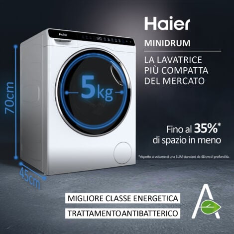 Haier MiniDrum, Lavatrice, 5kg, Classe A, Bianco, HW50-BP12307-S. Tipo di carica: Caricamento frontale. Capacità cestello: 5 kg, Classe di efficienza della centrifuga: C,... - HW50BP12307 - HW50BP1230