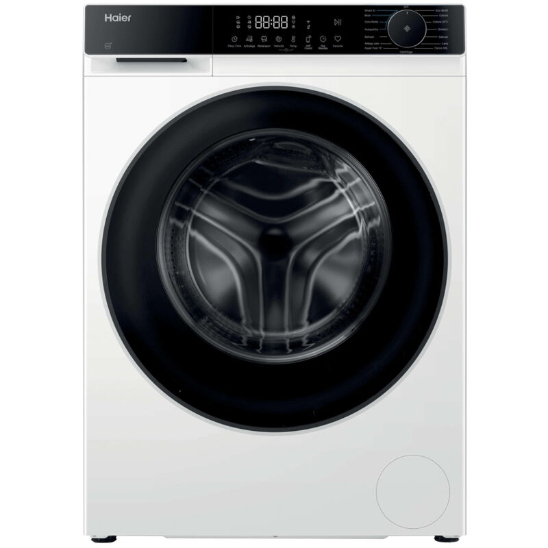 Haier X Series 5, Lavatrice Carica Frontale 8 KG, 30% più efficente della classe A, 1400 giri, Bianco, AI PowerDrive, Vapore, Wi-Fi, Smart AI, Super