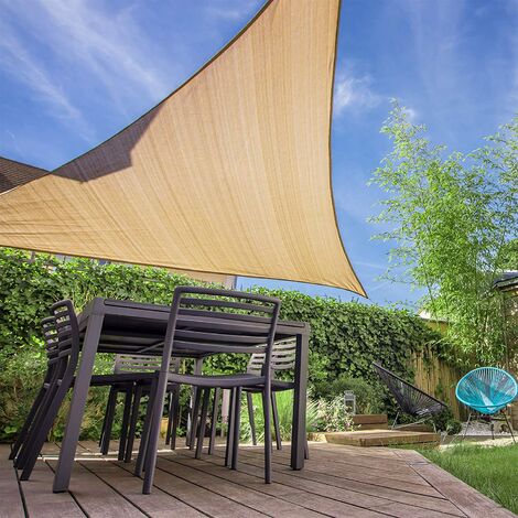 HAIKUS Voile d'ombrage ( HDPE, 180g/m2), Triangulaire 5x5x7,1m, Toile Ombrage résistant aux 98% des Rayons UV pour Jardin Terrasse, Sable