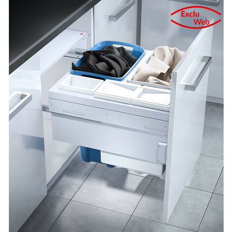 Hailo – Double panier à linge encastrable 80L – 2 paniers de 33L – Bacs amovibles 12L et 2,5L – Système coulissant pour buanderie