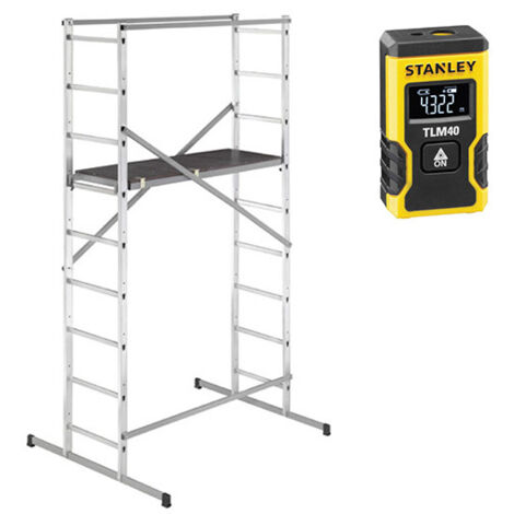 Hailo – Échafaudage domestique 3,66 m – Charge maximale 600 kg – Plateau antidérapant 1,30 x 0,44 m – Télémètre laser IP54 – 9474901LASER