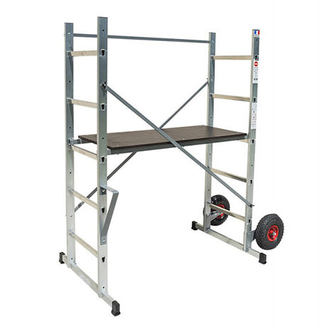 Hailo – Échafaudage en aluminium 2,88m de hauteur de travail – Plateau hydrofuge 100x45cm – Roues tout-terrain Ø190mm – 9473951