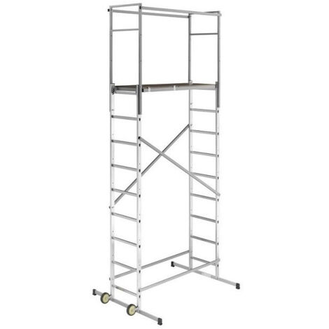 Hailo – Échafaudage roulant d'escalier intérieur et extérieur 4,5m en aluminium – Charge maximale 150 kg – Montage rapide avec 9 positions de hauteur