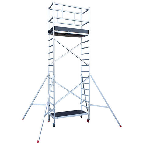 Hailo – Échafaudage roulant professionnel 3,65m en aluminium – Hauteur de travail 5,65m – Charge maximale 150kg – Norme EN 1004