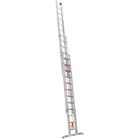 Hailo – Échelle coulissante à corde 3 plans 3x12 échelons 150 kg – Hauteur maximale 800 cm – Charge 150 kg – Roues intégrées pour déplacement facile