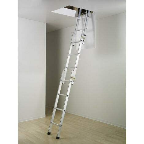 Hailo – Échelle escamotable 3x4 échelons en aluminium – Hauteur d'accès 300-400 cm – Charge max 150 kg – Dimensions pliées H 137 cm x L 32 cm