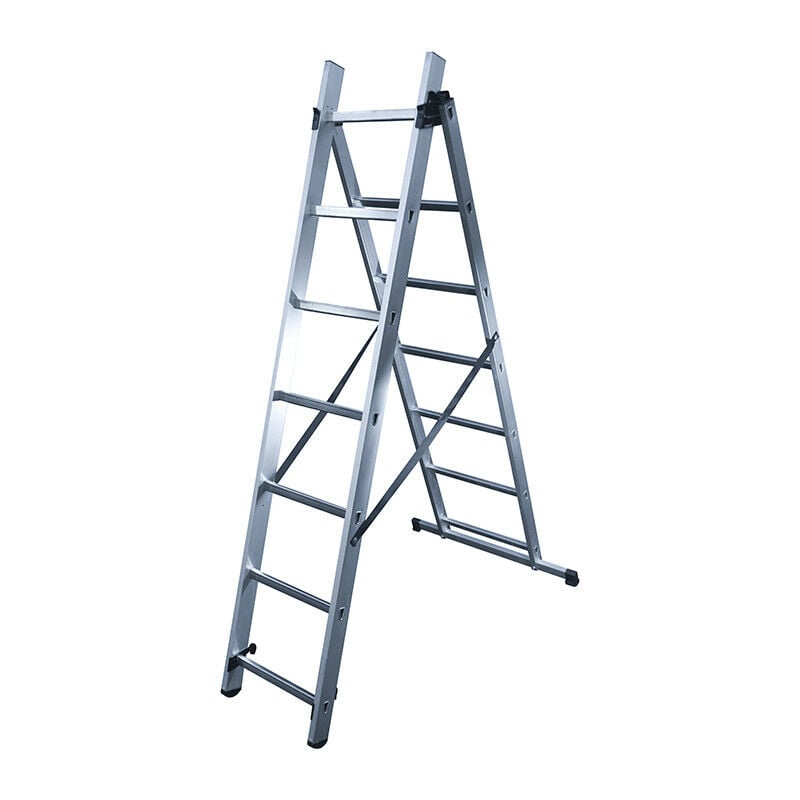 Echelle transformable 2 plans 2x7 échelons 3,1m/4m en aluminium Hailo HobbyStep