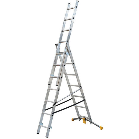 Hailo – Échelle transformable 3 plans 3x7 échelons 4,1m/5m – Aluminium léger – Charge max 150 kg – Échelons antidérapants pour sécurité