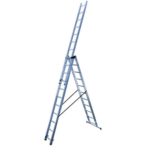 Hailo – Échelle transformable 3 plans aluminium 3 x 11 échelons – Hauteur d'accès 7,80m – Charge max 150kg – Norme EN 131