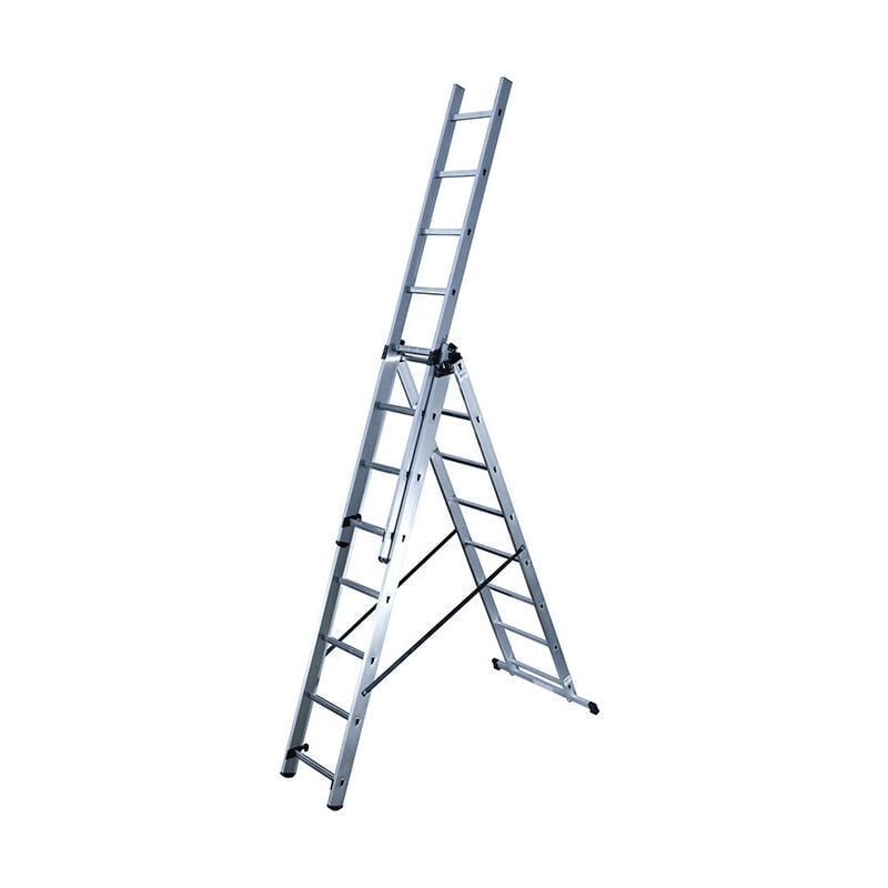 Hailo - Echelle transformable 3 plans 3x8 échelons 5m/5,9m en aluminium HobbyStep