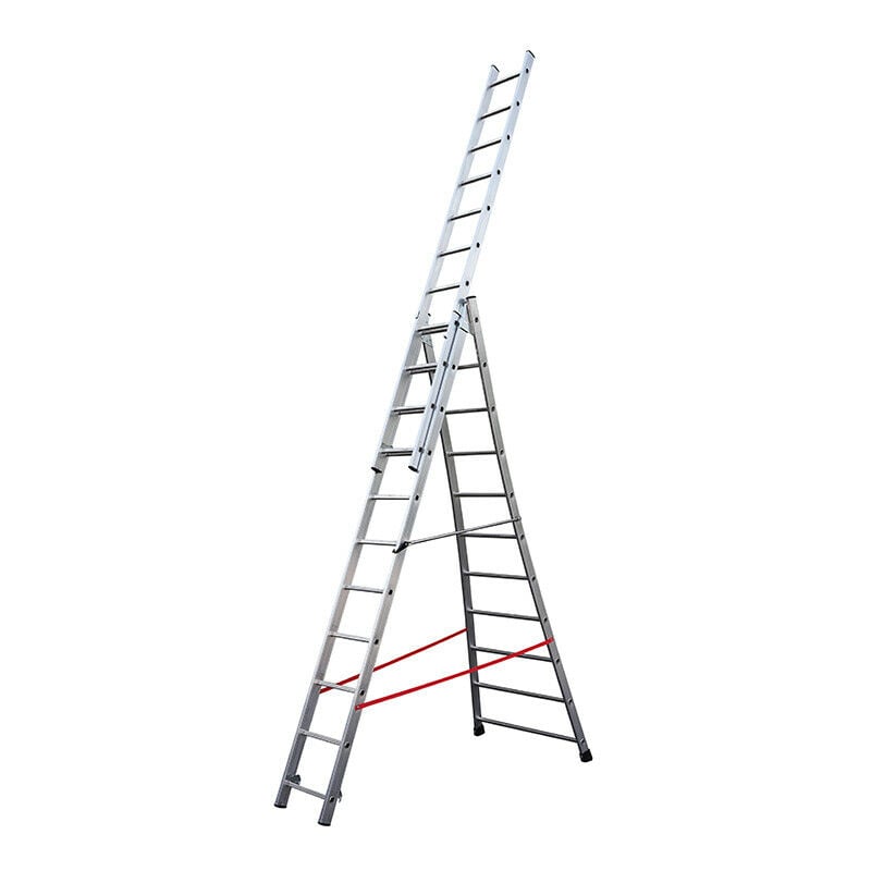 Hailo - Echelle transformable base évasée 3 plans 3x11 échelons 6,5m/7,3m en alu Premium