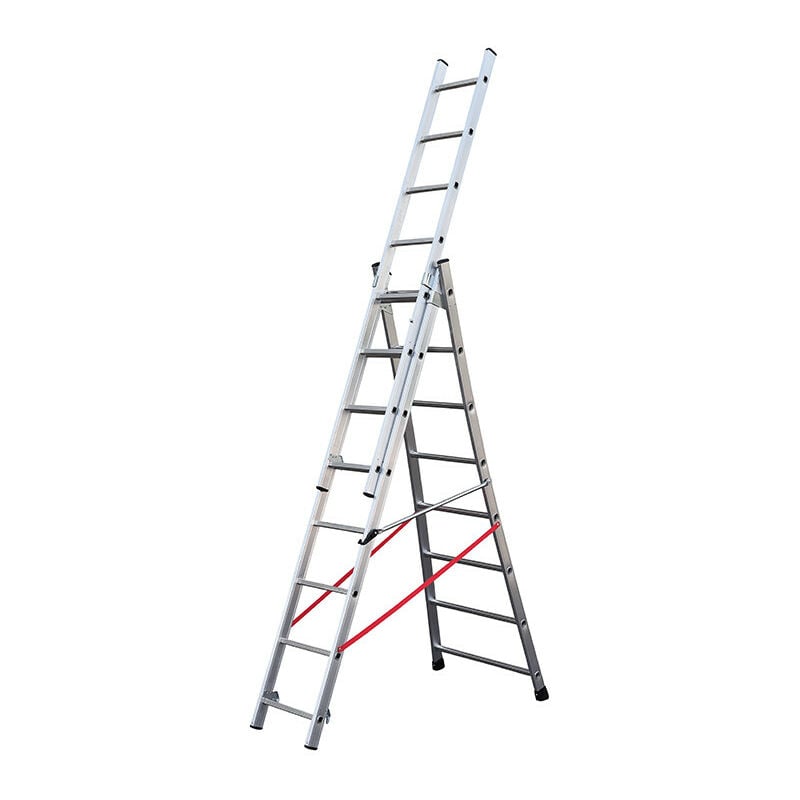 Hailo - Echelle transformable base évasée 3 plans 3x8 échelons 4,8m/5,7m en alu Premium